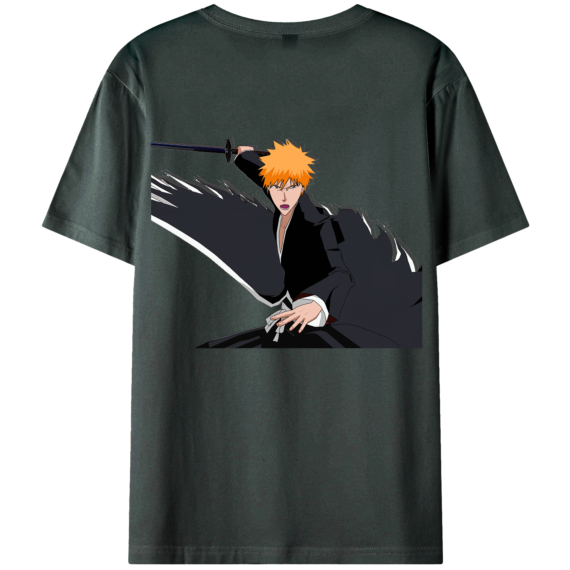 （画像用） ブリーチ 黒崎一護（くろさき いちご）BLEACH Kurosaki Ichigo 綿100％ メンズ半袖Tシャツ（バックプリント） 通気性